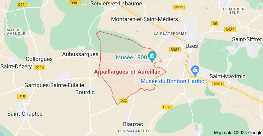 map of arpaillargues and the closest neighboring larger town of uzes france