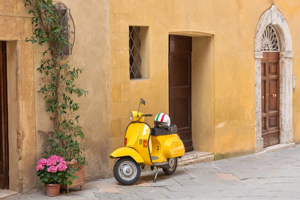 Vespa type motorcycle in Europe